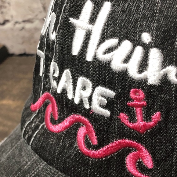 "Beach Hair Don’t Care" Embroidered/Distressed Cap - Picture 3 of 8